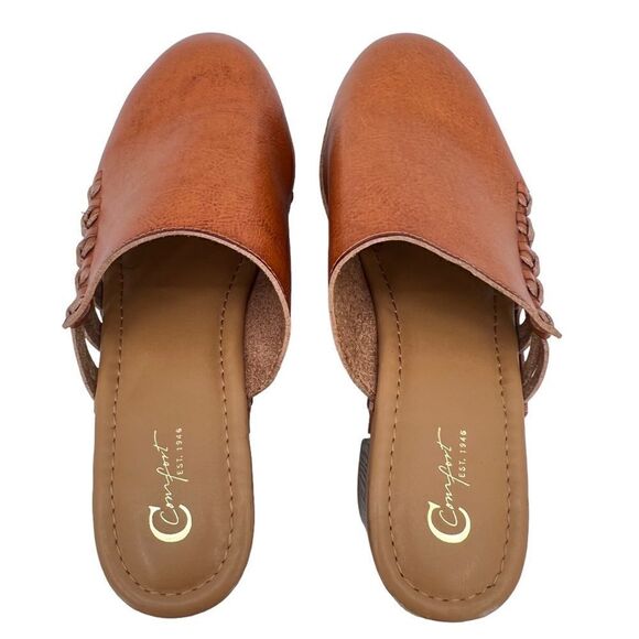 Cato Comfort Brown Leather Studded Braided Detail 4” Block Heel Clogs Size 9 - Picture 6 of 13